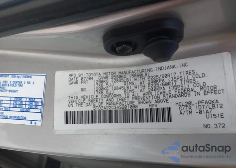 2004 Toyota Sienna Xle Limited из США, поврежденный, VIN 5TDZA22C34S201000